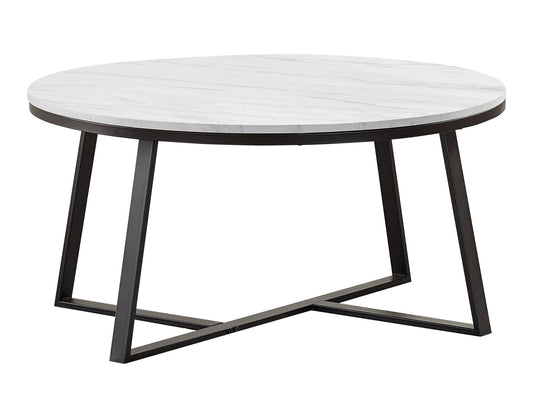 Hugo Round Faux Marble Coffee Table White and Matte Black