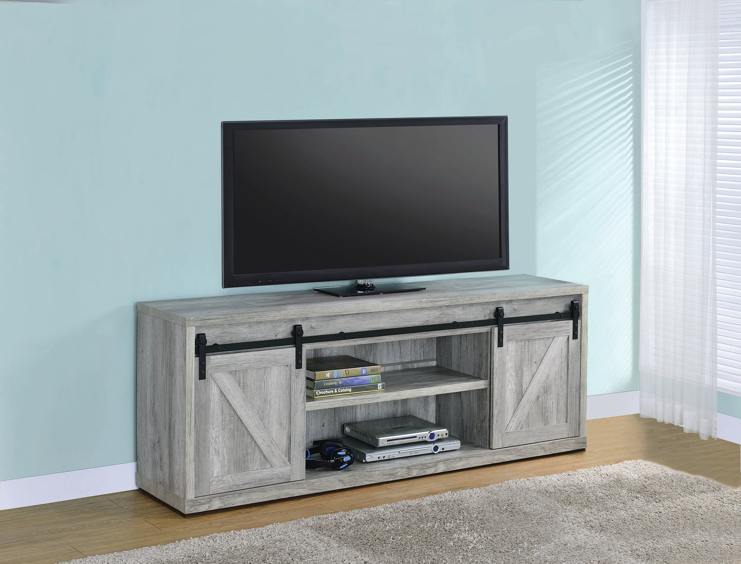 Brockton 2-door Engineered Wood 71" TV Stand Grey Driftwood