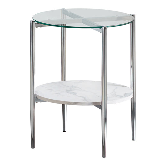 Cadee Round Glass Top End Table White and Chrome