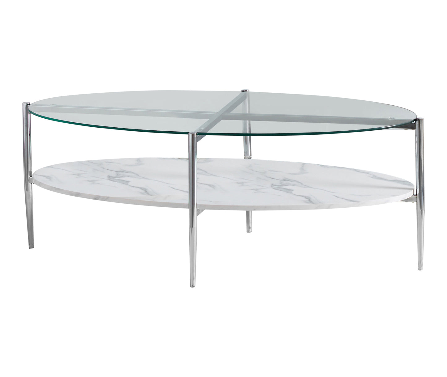 Cadee Oval Glass Top Coffee Table White and Chrome