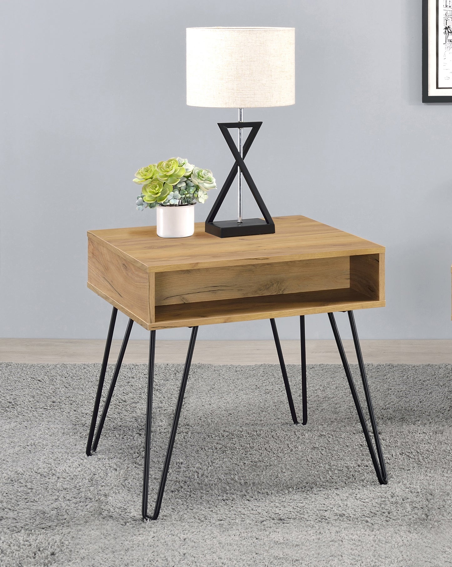 Fanning Engineered Wood Side End Table Golden Oak