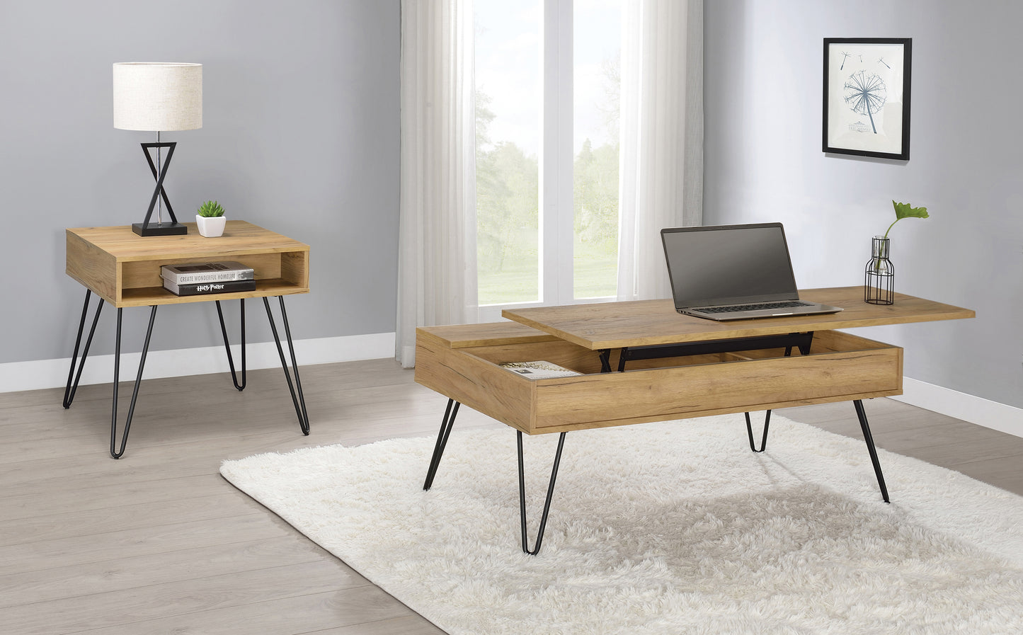 Fanning Engineered Wood Side End Table Golden Oak