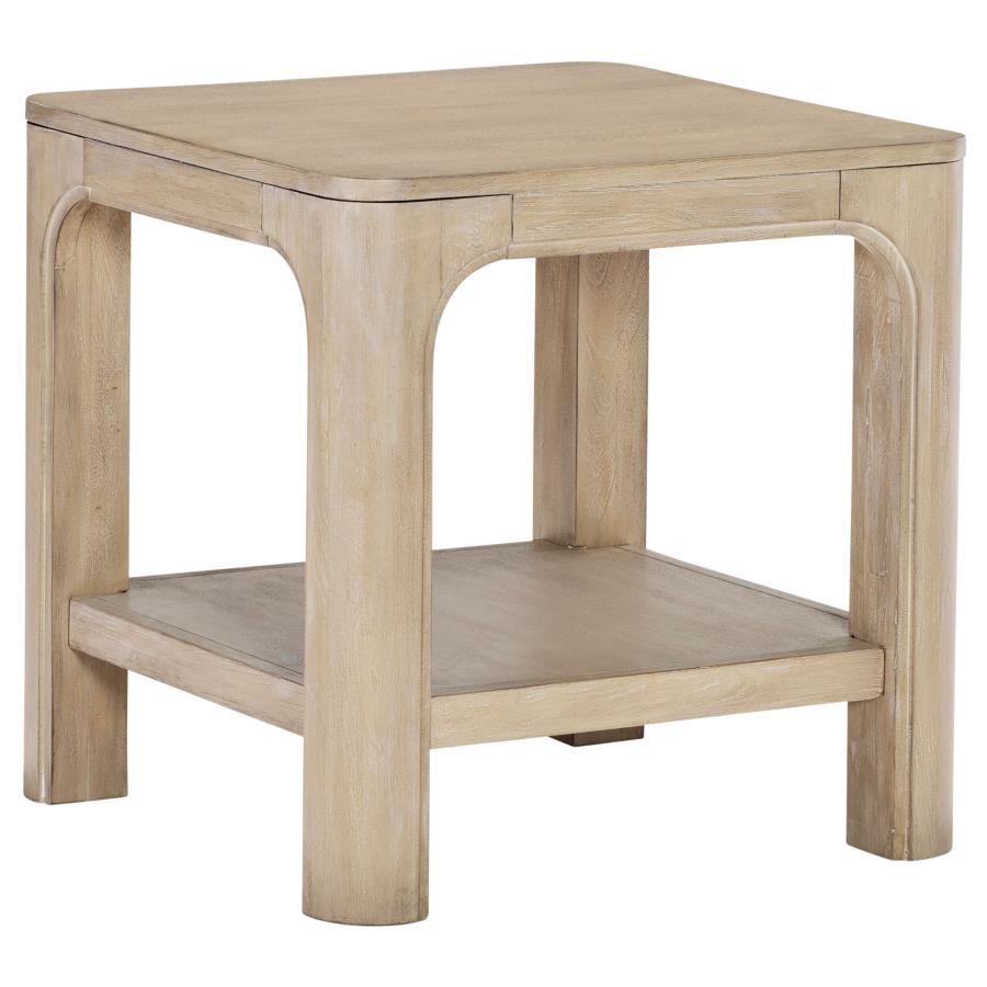 Solano Square Wood Side End Table With Shelf Weathered Mango