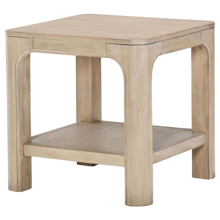 Solano Square Wood Side End Table With Shelf Weathered Mango