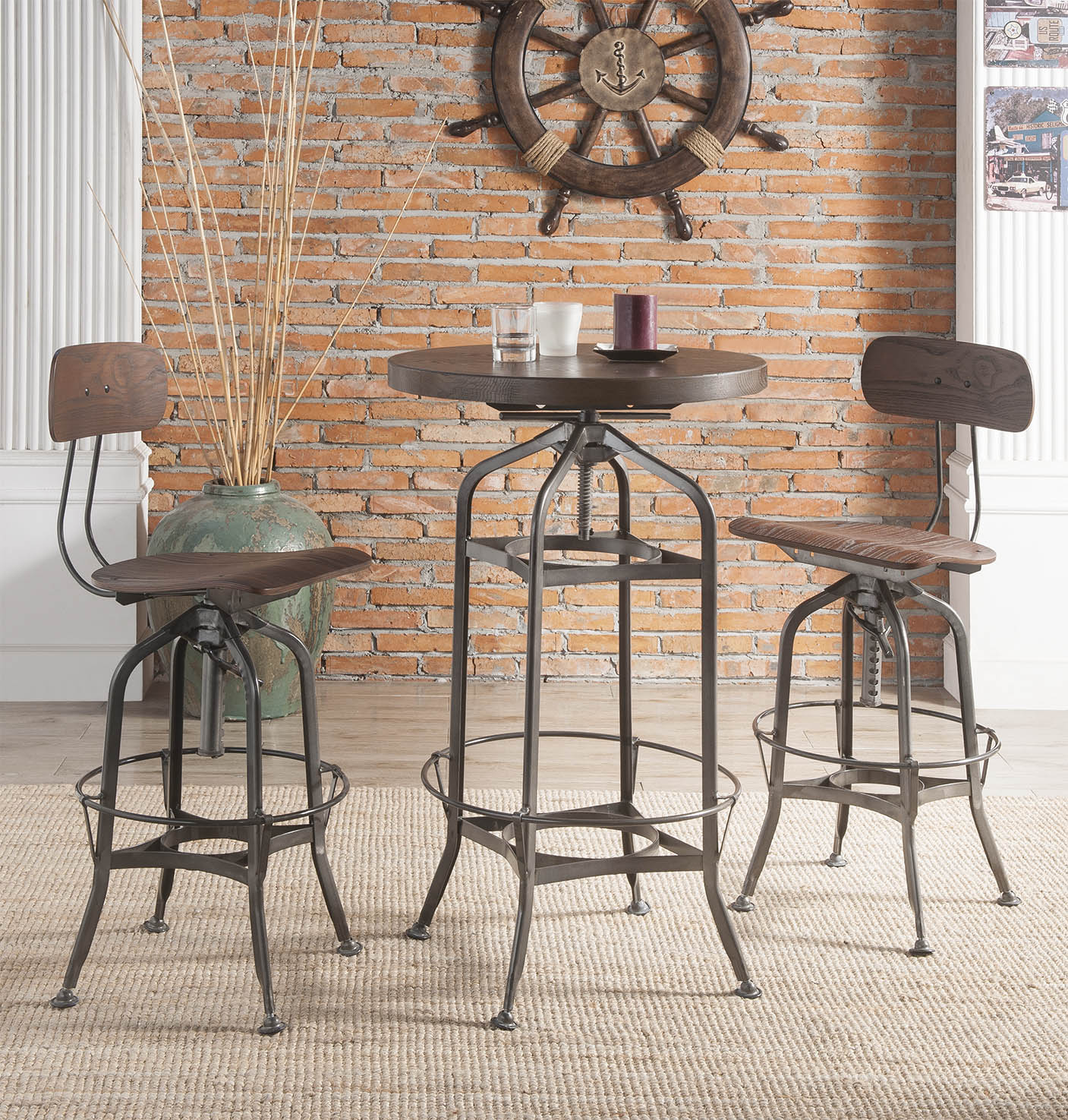 Kaeso Walnut & Gunmetal Bar Table - ATL FURNITURE