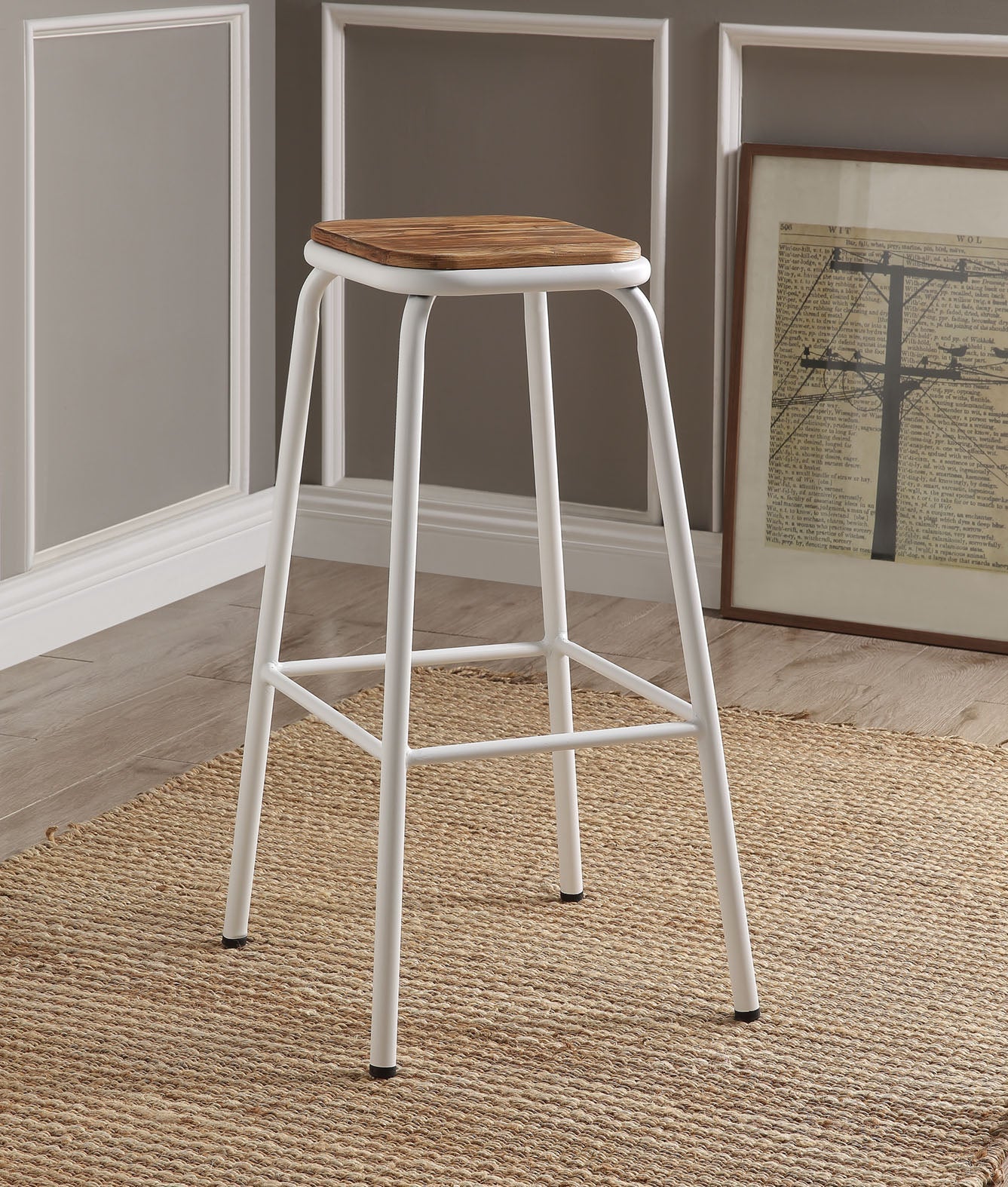 Scarus Natural & White Bar Stool - ATL FURNITURE