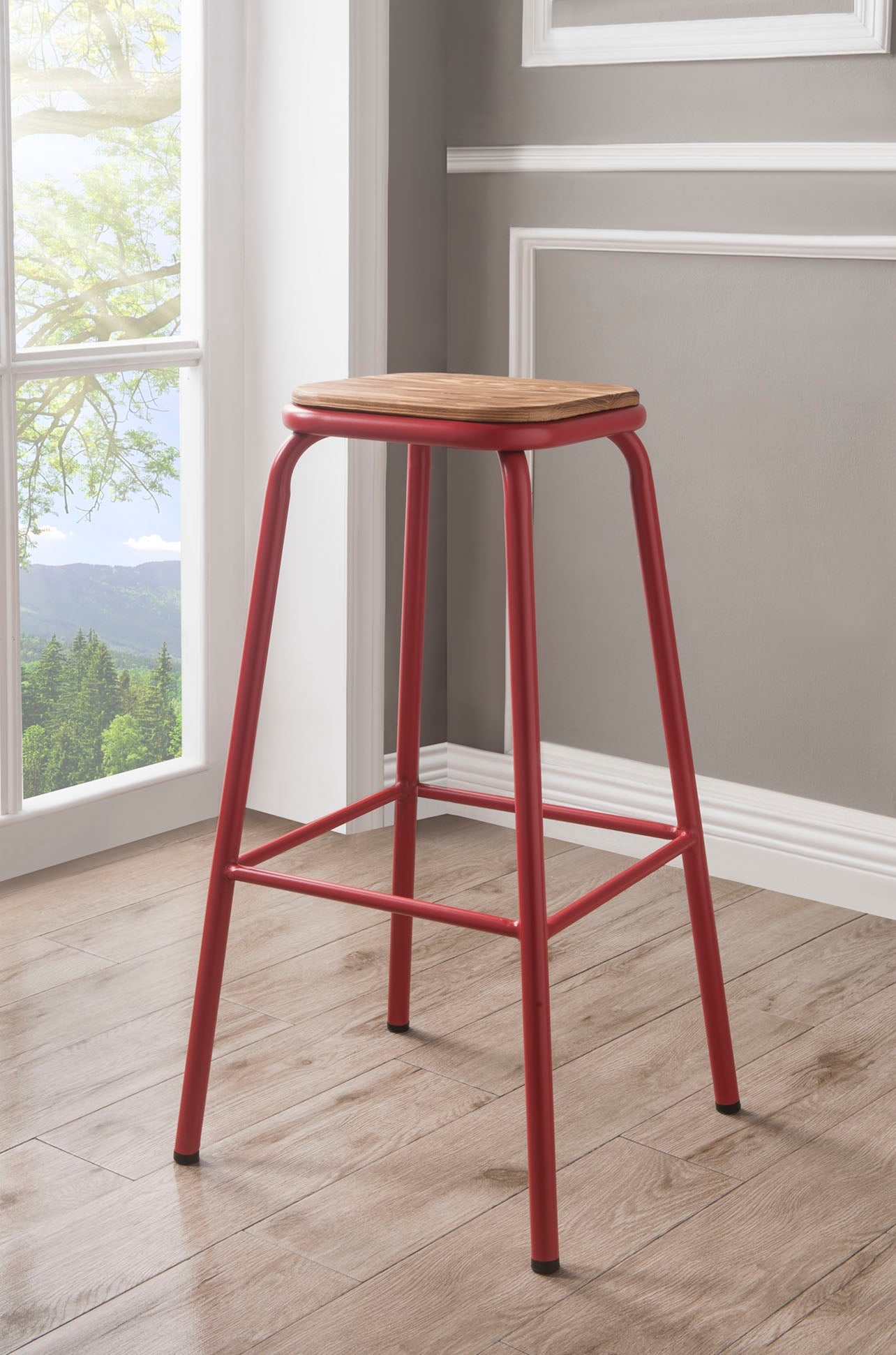 Scarus Natural & Red Bar Stool - ATL FURNITURE