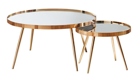 Kaelyn 2-piece Round Mirror Top Nesting Coffee Table Gold