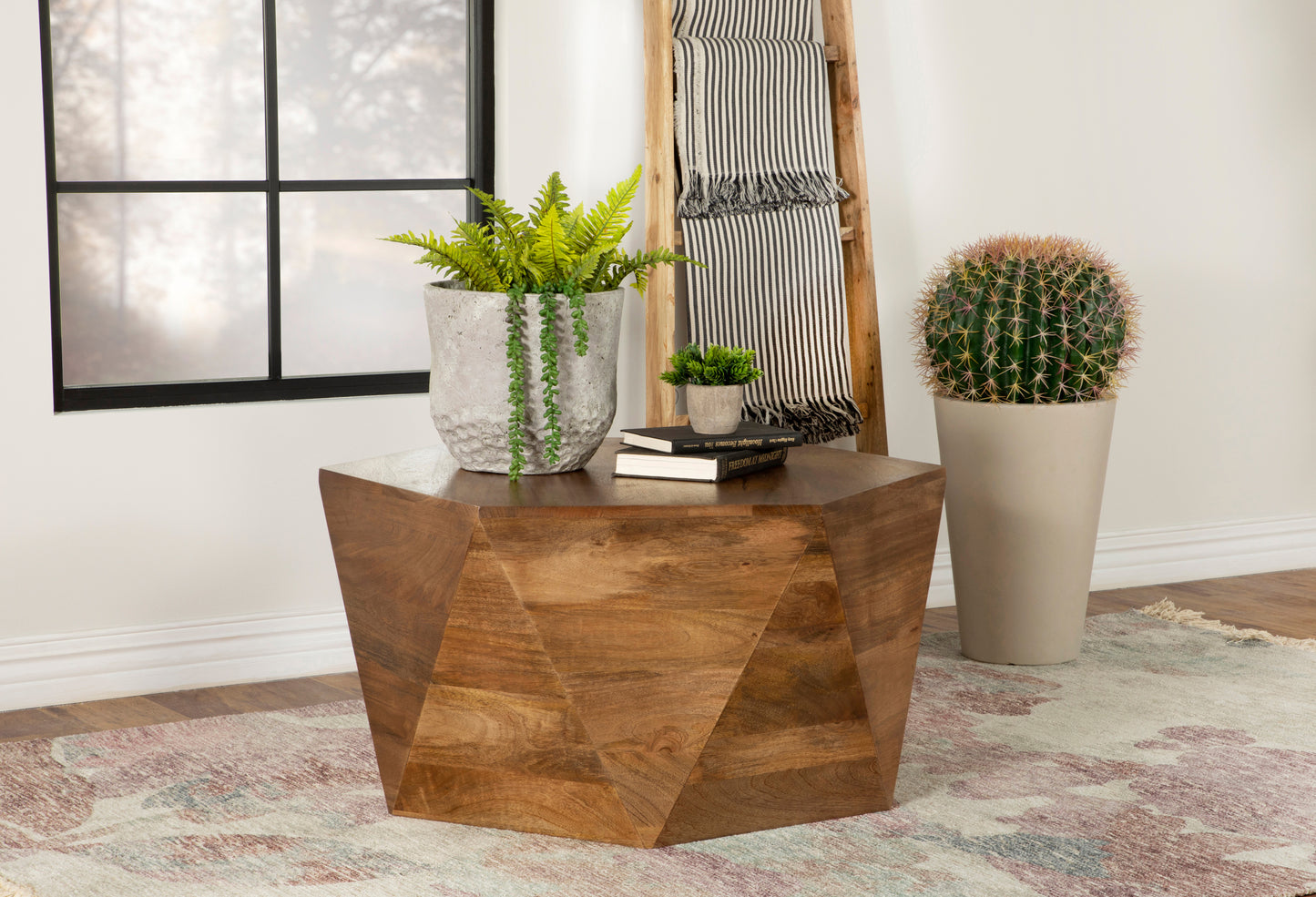 Zalika Hexagonal Solid Mango Wood Coffee Table Natural