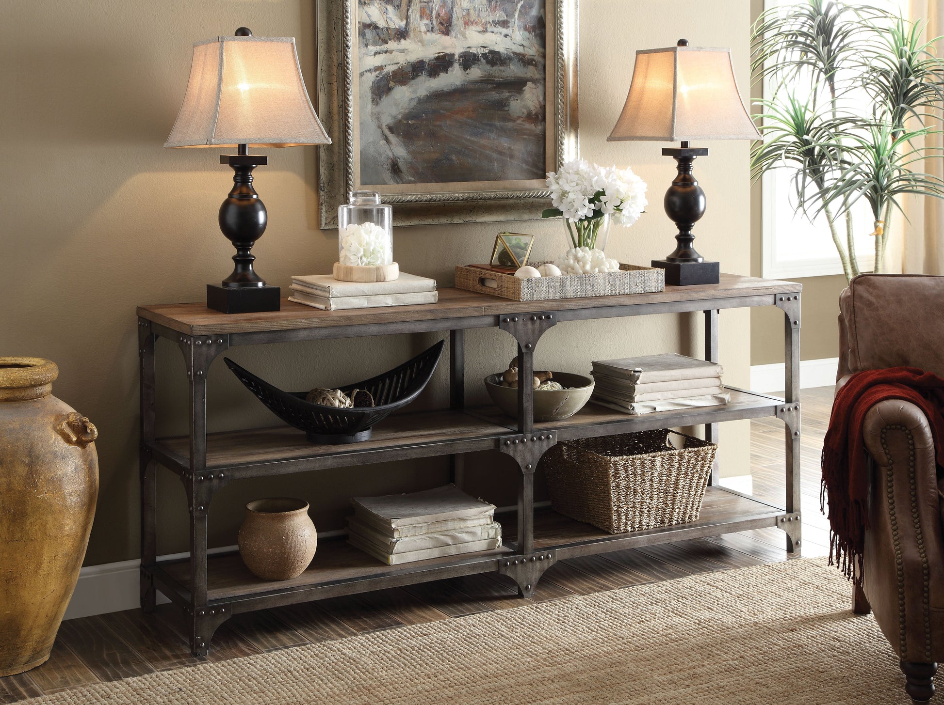 Gorden Weathered Oak & Antique Silver Console Table - ATL FURNITURE