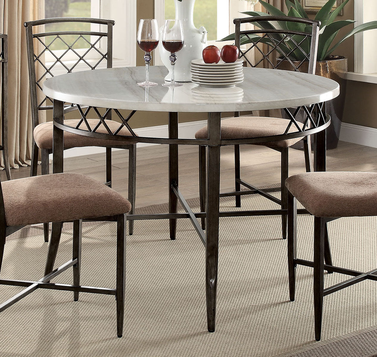 Acme Furniture Aldric Round Leg Dining Table in Faux Marble/Antique 73000 - ATL FURNITURE