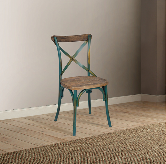 Zaire Antique Turquoise & Antique Oak Side Chair (1Pc) - ATL FURNITURE