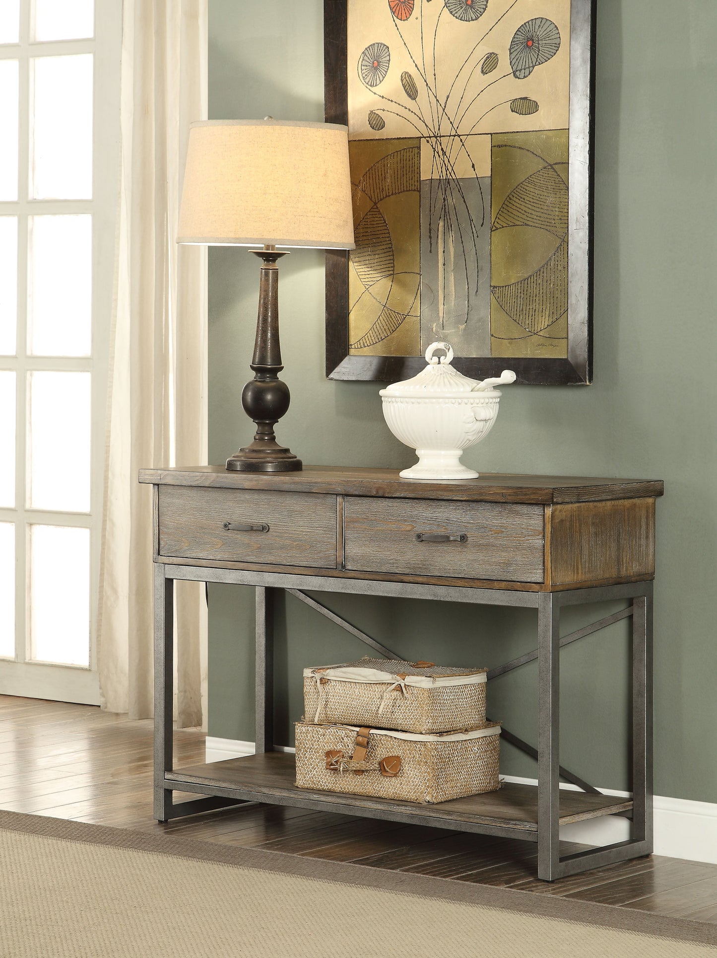 Lazarus Weathered Oak & Antique Silver Server - ATL FURNITURE