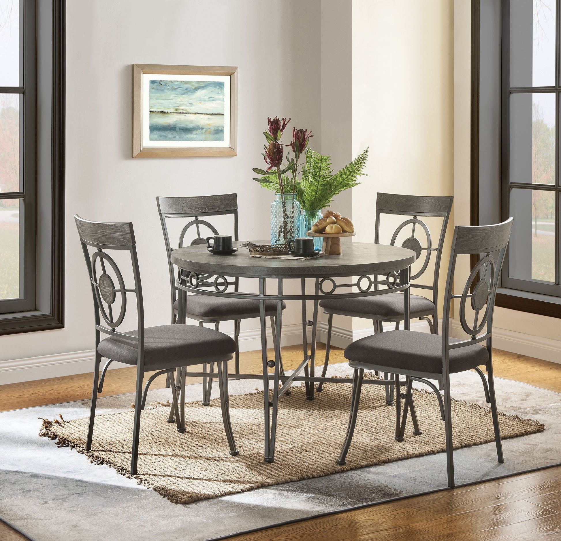 Landis Oak & Gunmetal Dining Table - ATL FURNITURE