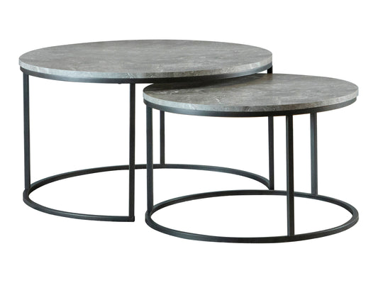 Lainey 2-piece Round Faux Marble Nesting Coffee Table Grey