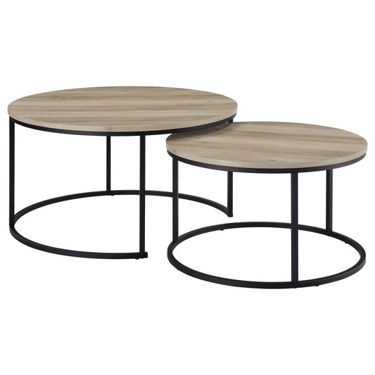 Lainey 2-Piece Round Nesting Coffee Table Distressed Pine