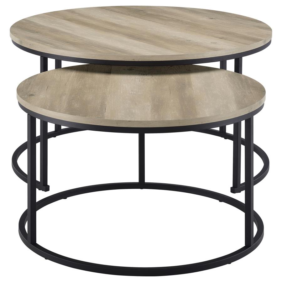 Lainey 2-Piece Round Nesting Coffee Table Distressed Pine