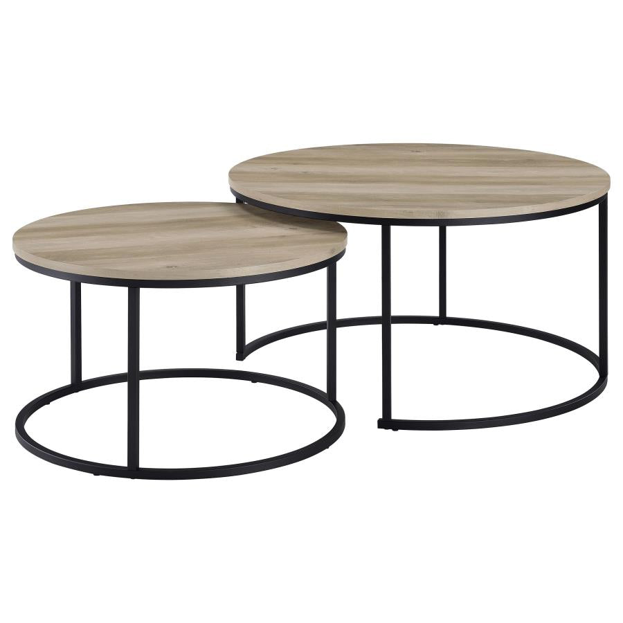 Lainey 2-Piece Round Nesting Coffee Table Distressed Pine