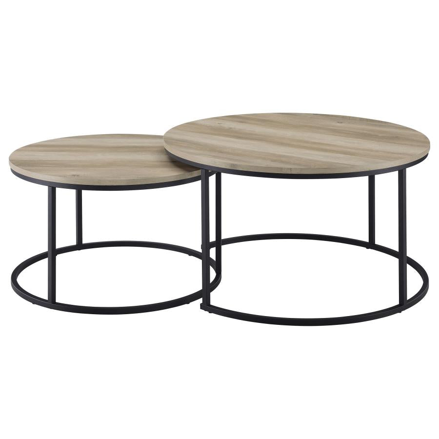 Lainey 2-Piece Round Nesting Coffee Table Distressed Pine