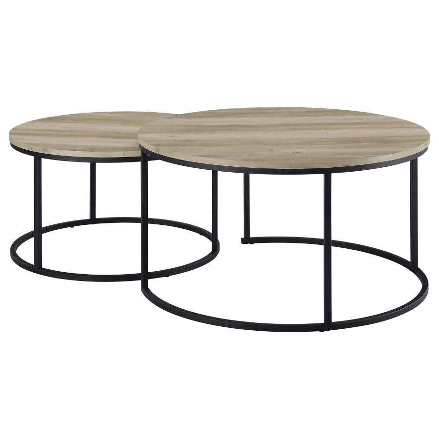 Lainey 2-Piece Round Nesting Coffee Table Distressed Pine