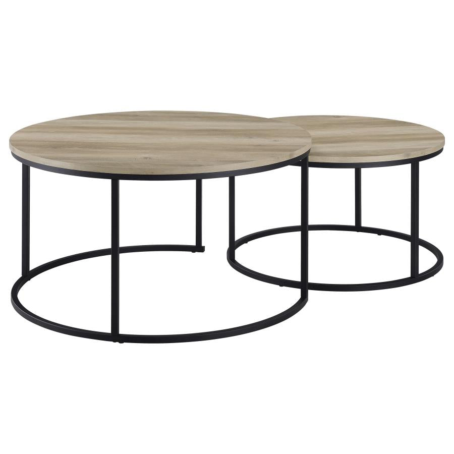 Lainey 2-Piece Round Nesting Coffee Table Distressed Pine