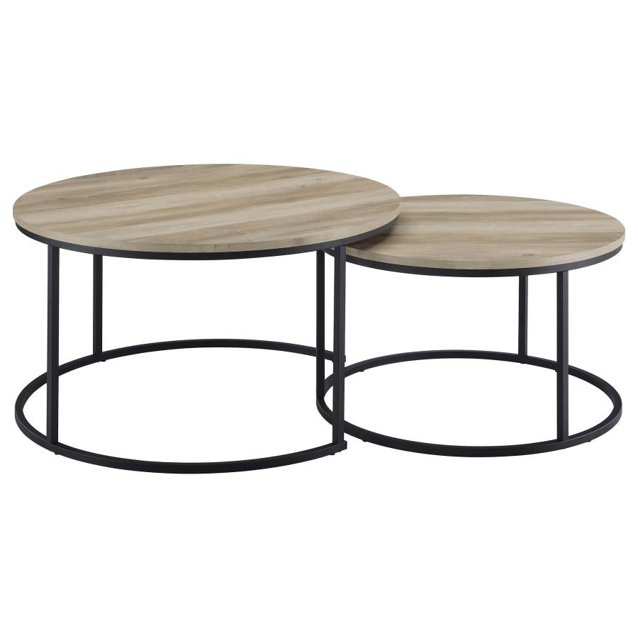 Lainey 2-Piece Round Nesting Coffee Table Distressed Pine