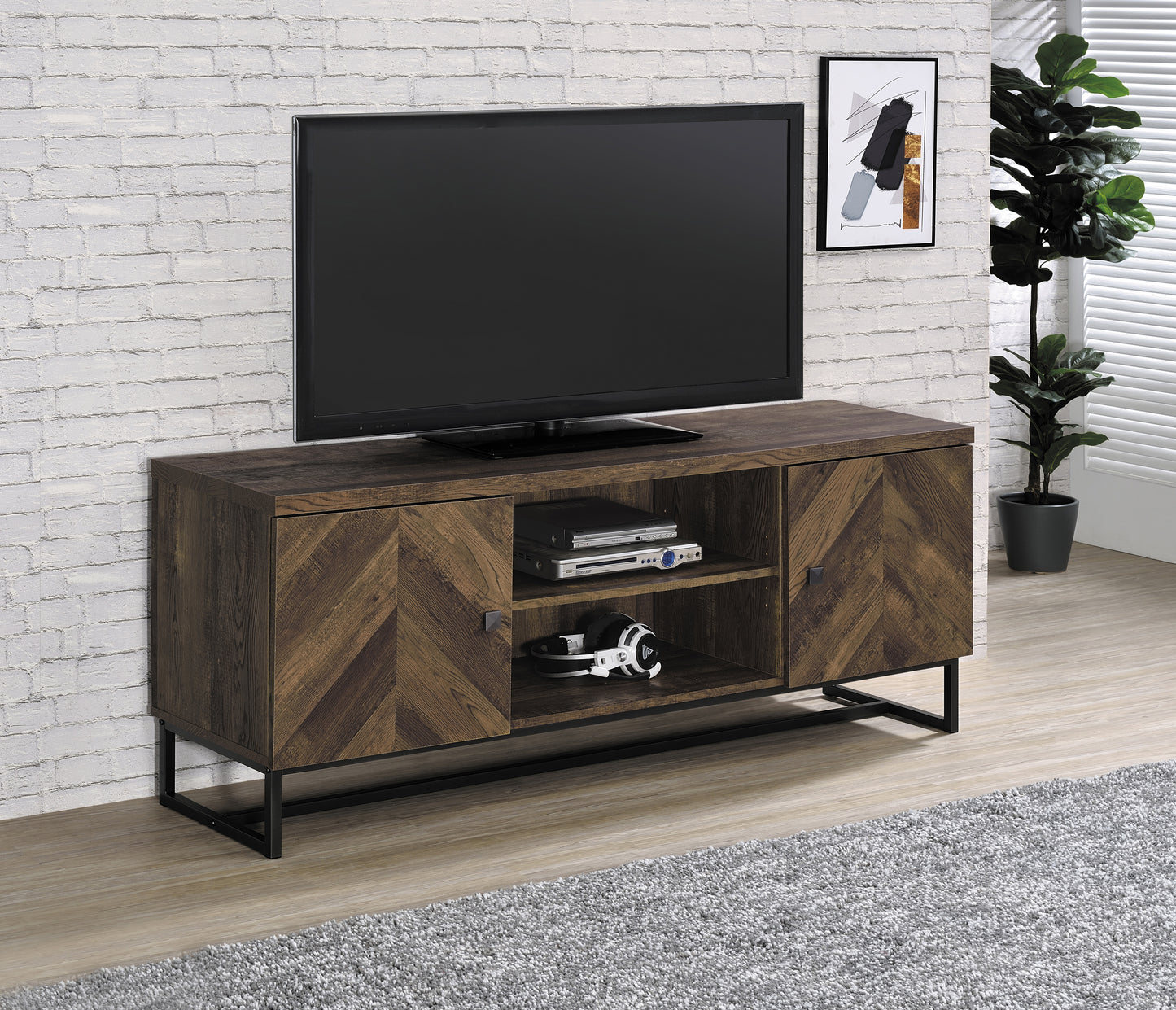 Myles 2-door Engineered Wood 60" TV Stand Rustic Oak