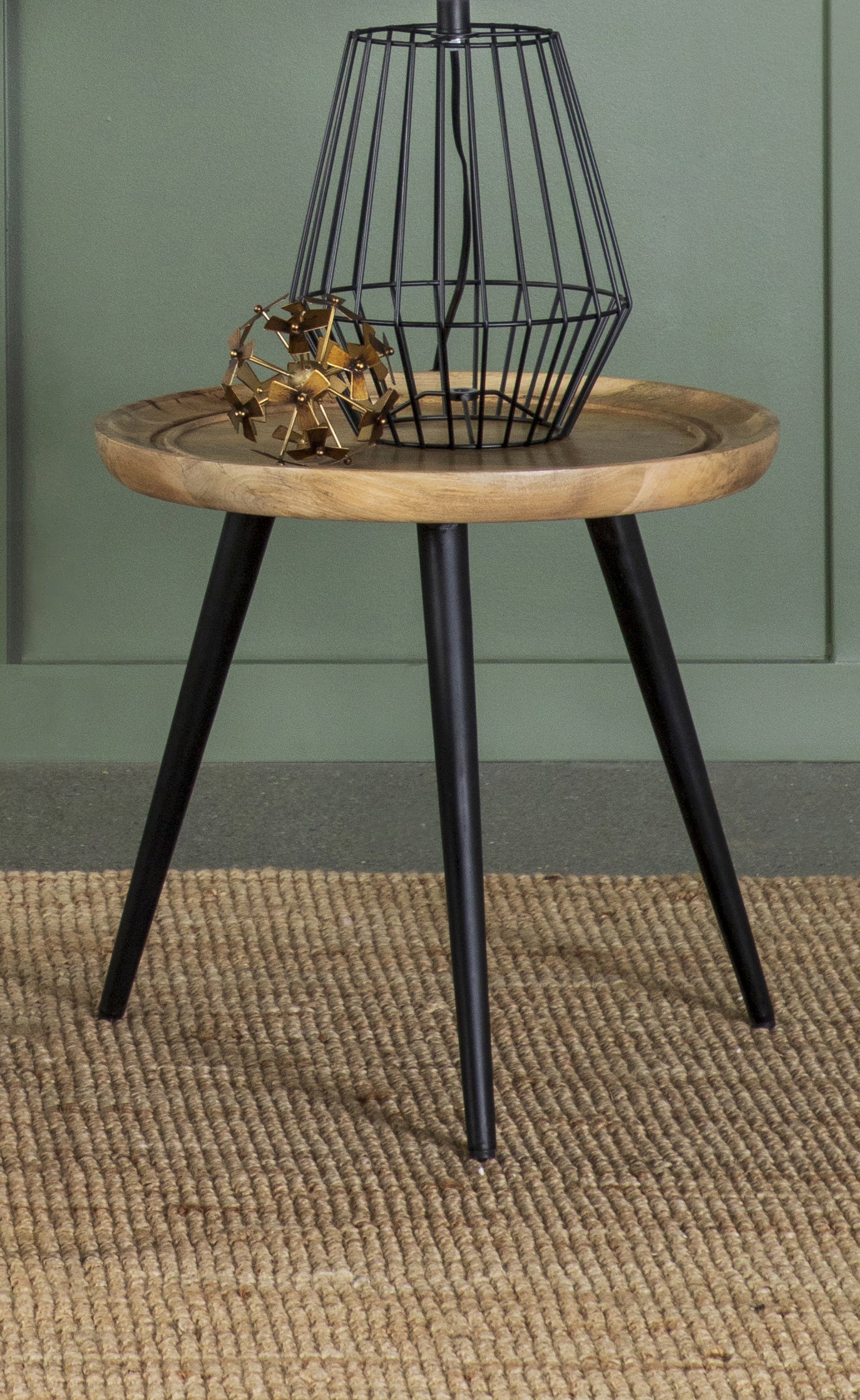 Zoe Round Mango Wood Side End Table Natural and Black