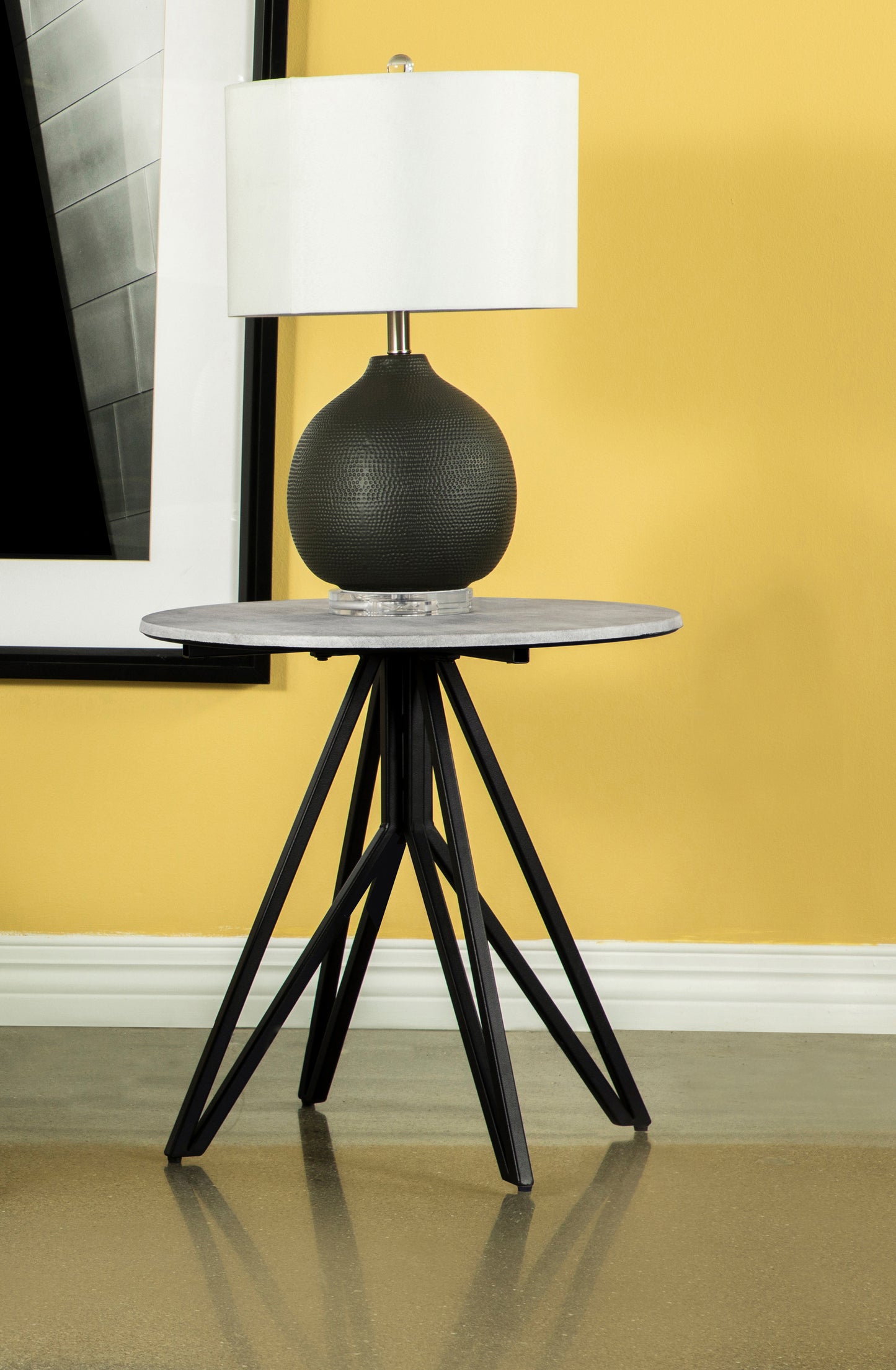 Hadi Round SmartTop Side End Table Cement and Gunmetal