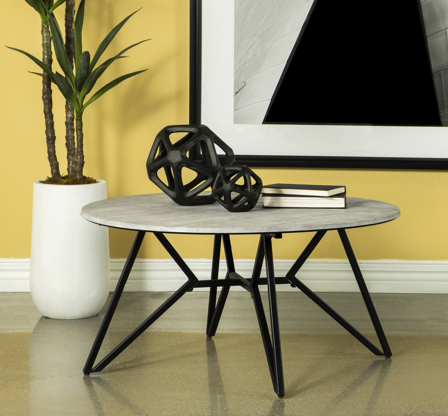 Hadi Round SmartTop Coffee Table Cement and Gunmetal