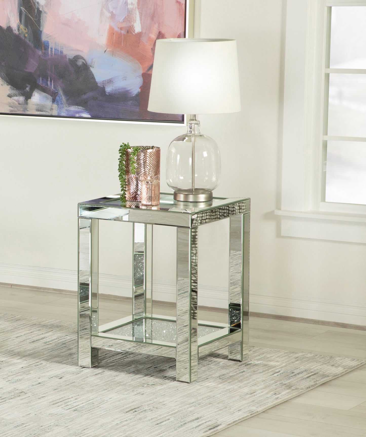 Valentina 1-shelf Square Glass Top Side End Table Silver