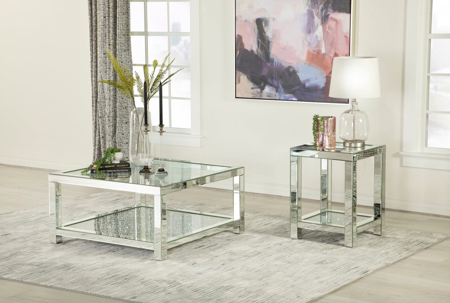 Valentina 1-shelf Square Glass Top Side End Table Silver