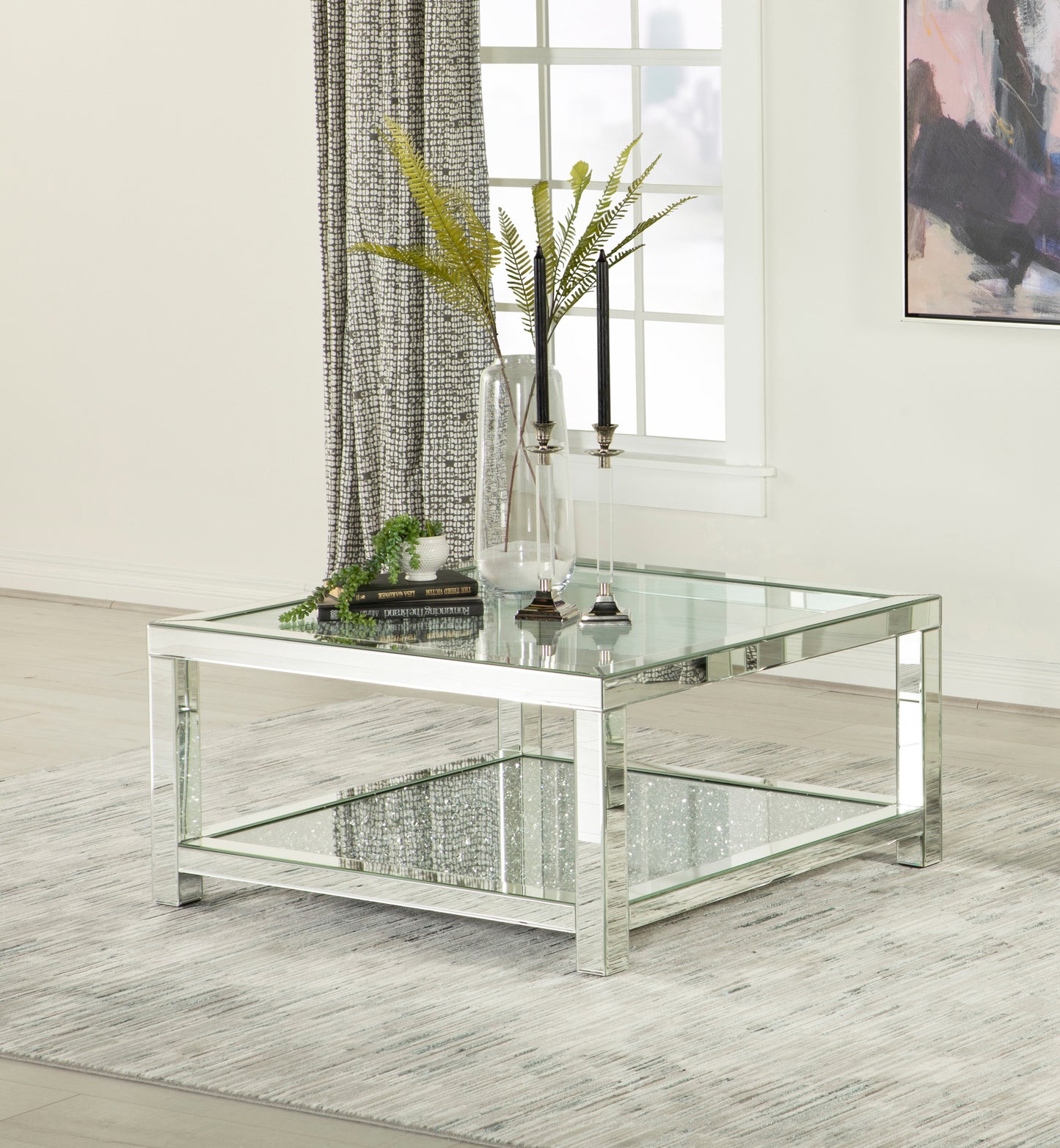 Valentina 1-shelf Square Glass Top Coffee Table Silver