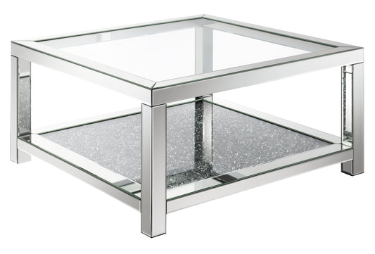 Valentina 1-shelf Square Glass Top Coffee Table Silver