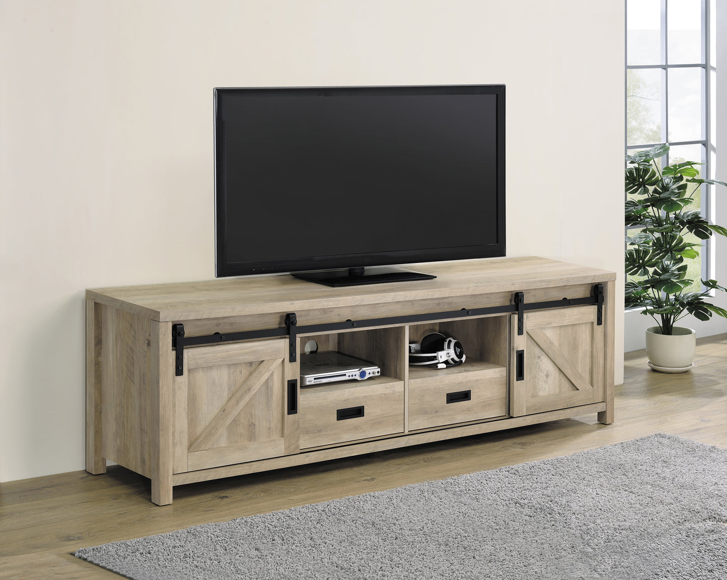 Madra 2-door Engineered Wood 79" TV Stand Distressed Pine