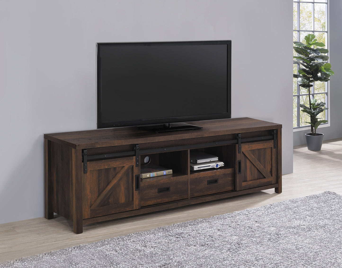 Madra 2-door Engineered Wood 79" TV Stand Dark Pine