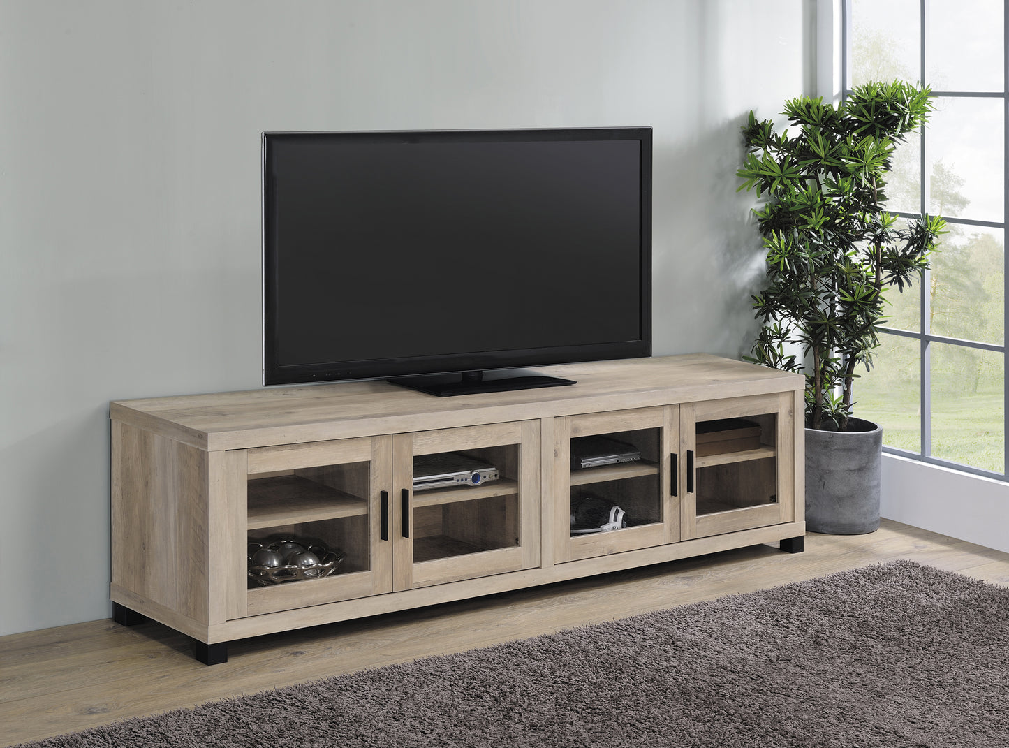 Sachin 4-door Engineered Wood 79" TV Stand Distressed Pine