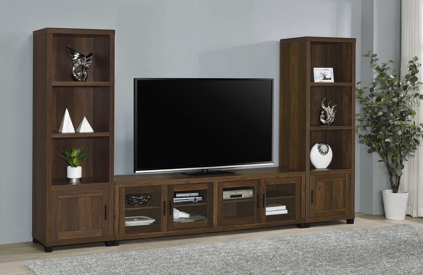 Sachin 4-door Engineered Wood 79" TV Stand Dark Pine