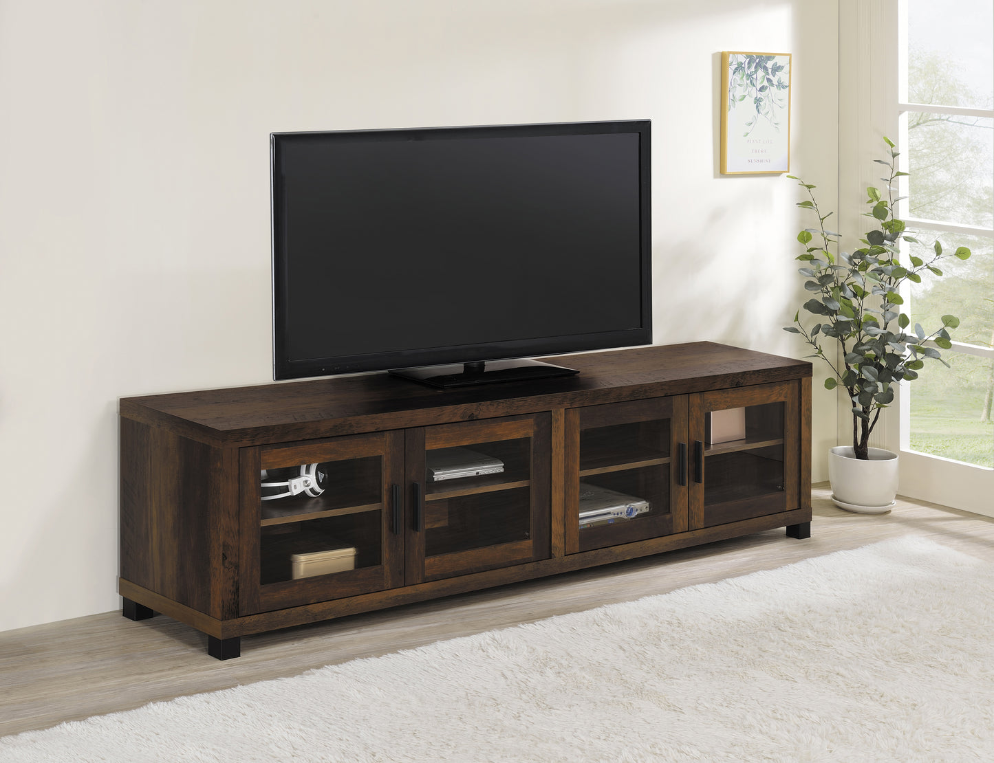 Sachin 4-door Engineered Wood 79" TV Stand Dark Pine