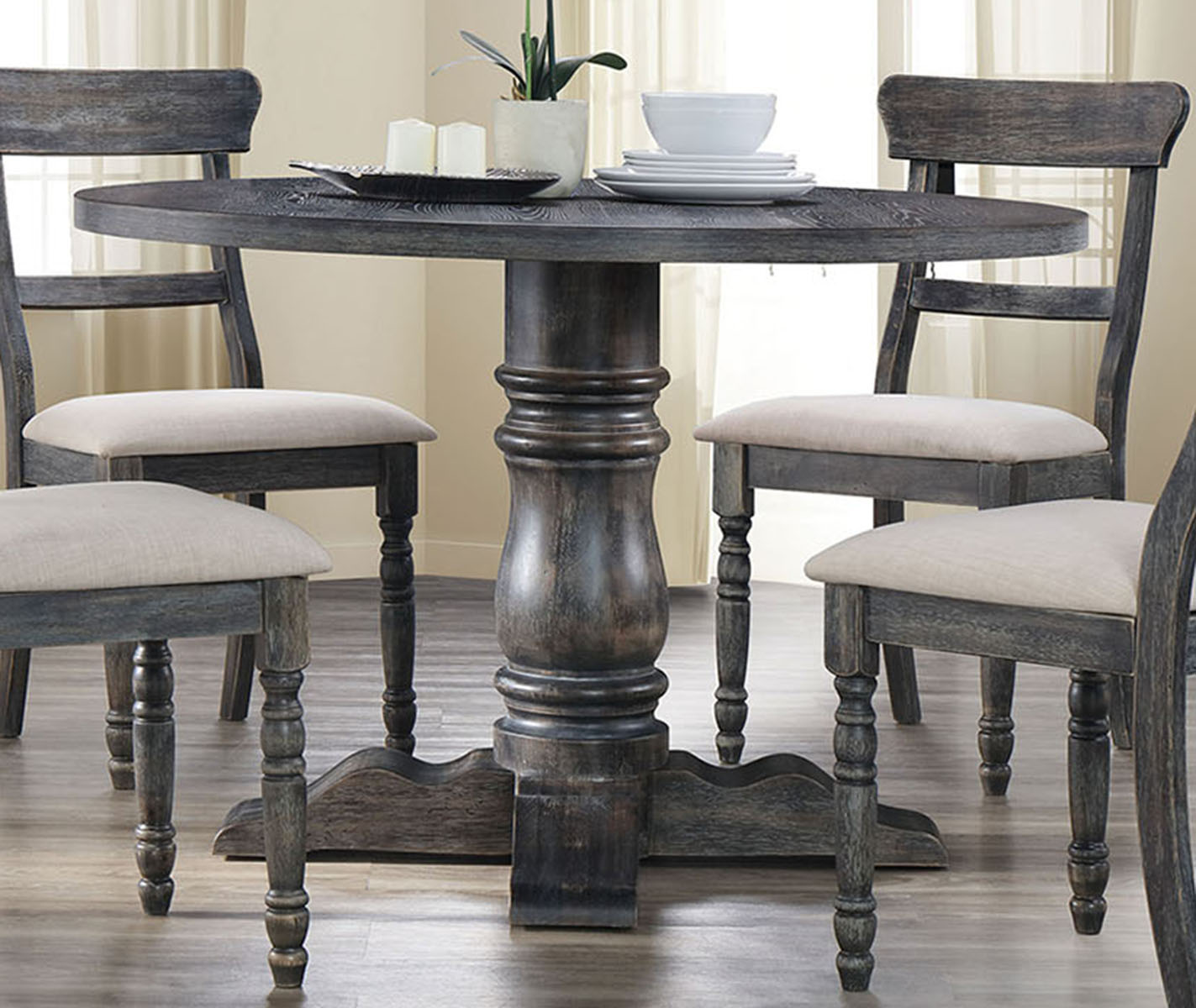 Acme Furniture Wallace Round Pedestal Dining Table in Weathered Gray 74640 - ATL FURNITURE