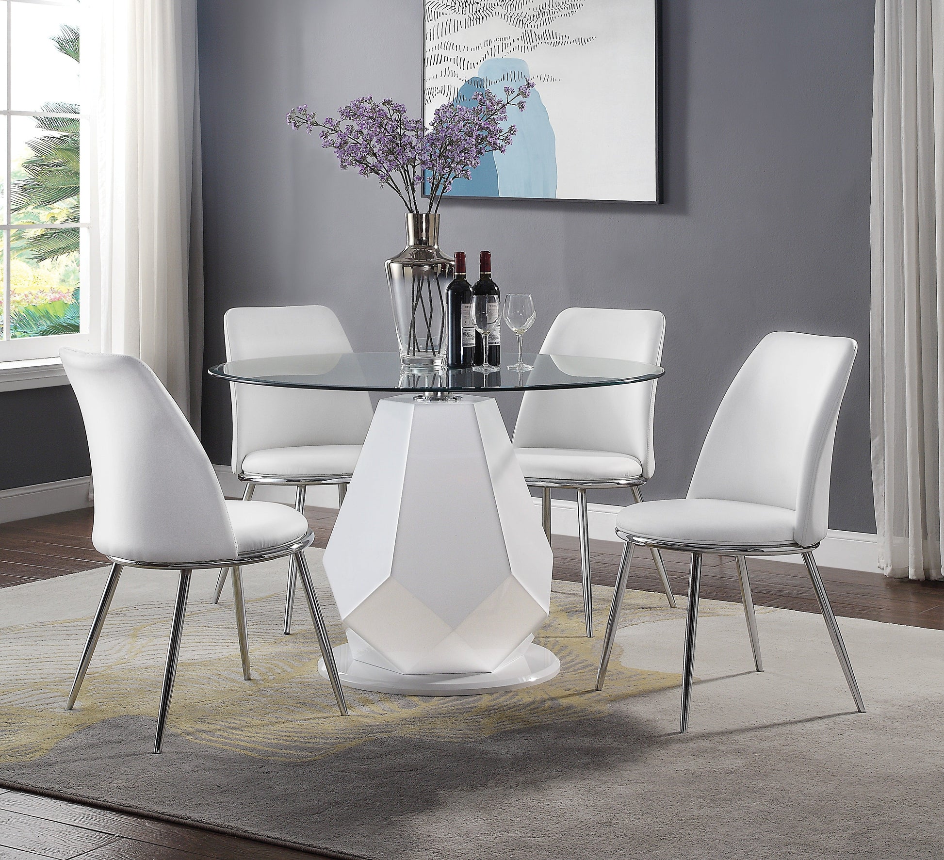 Chara White High Gloss & Clear Glass Top Dining Table - ATL FURNITURE