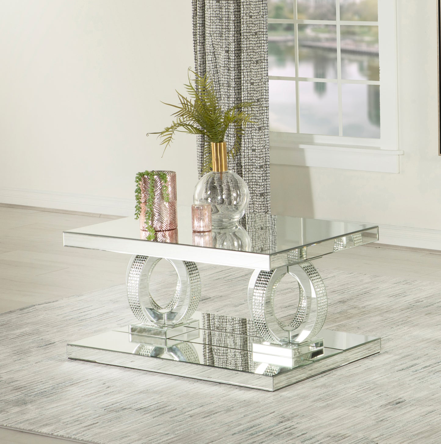 Breena Rectangular Mirrored Acrylic Coffee Table Silver