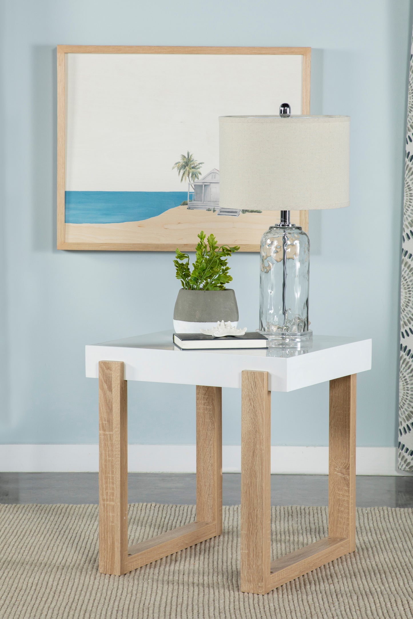 Pala Rectangular End Table White High Gloss and Natural