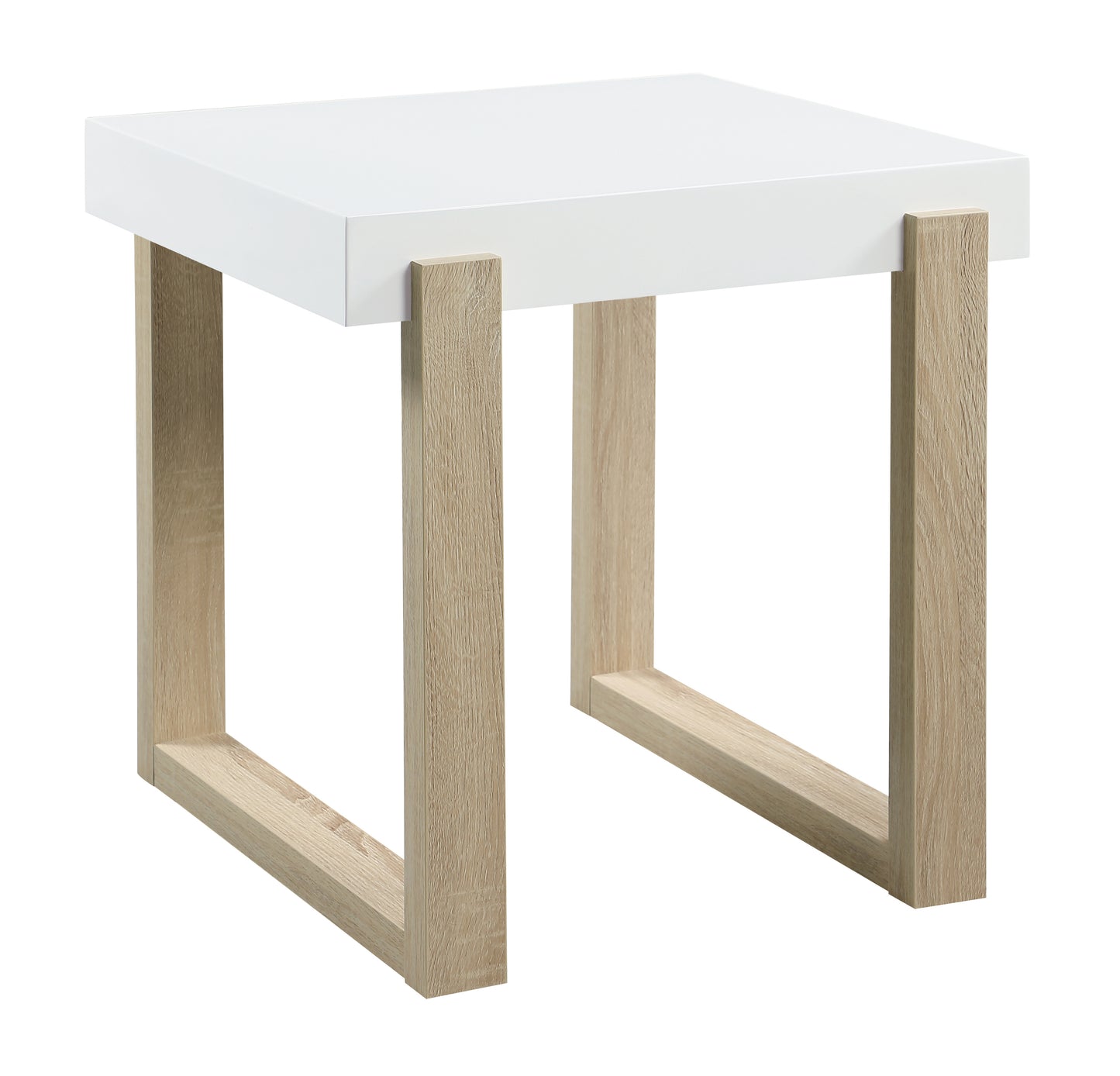 Pala Rectangular End Table White High Gloss and Natural