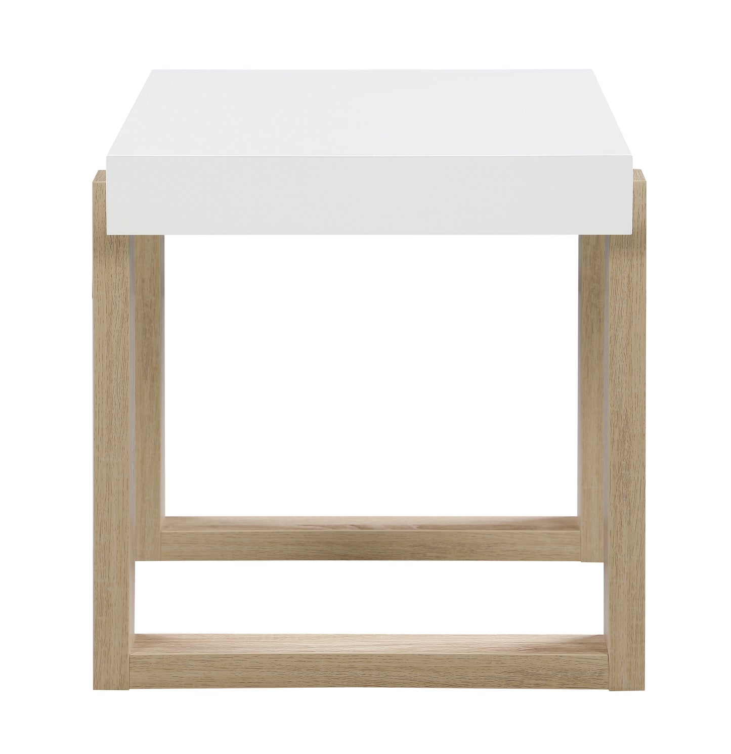 Pala Rectangular End Table White High Gloss and Natural