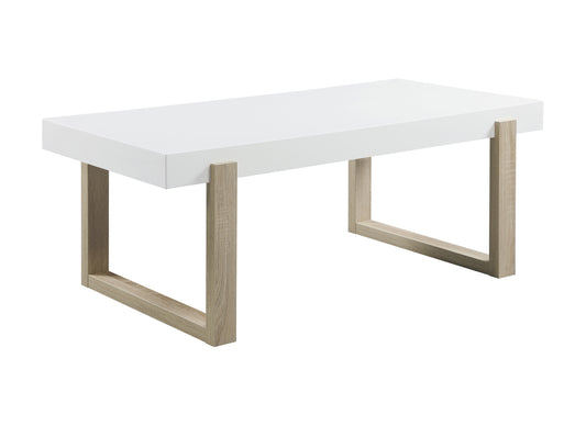 Pala Rectangular Coffee Table White High Gloss and Natural