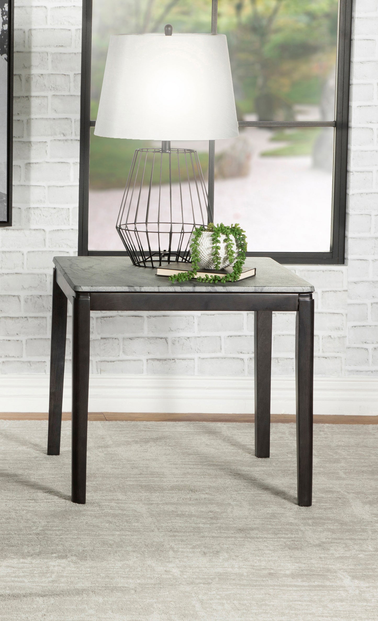 Mozzi Square Faux Marble Side End Table Grey and Black