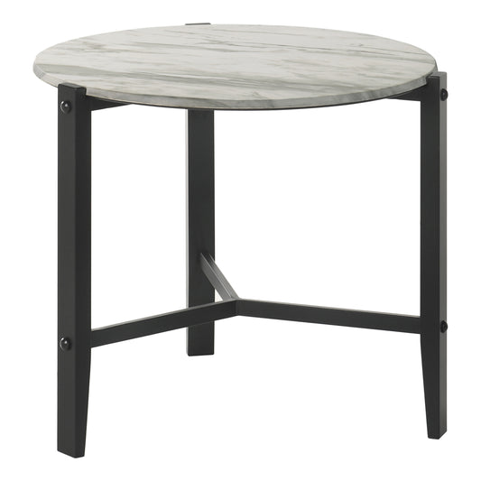 Tandi Round Faux Marble Side End Table White and Black