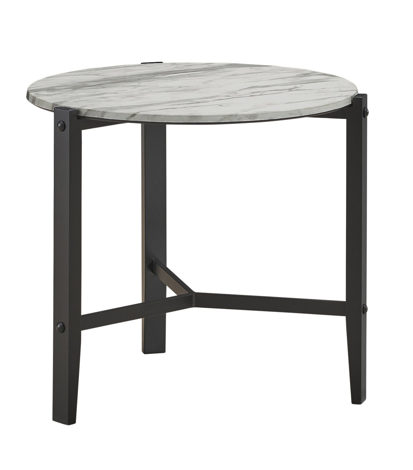 Tandi Round Faux Marble Side End Table White and Black