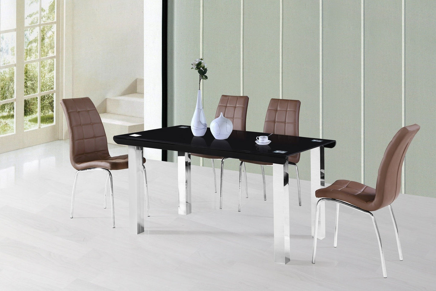 Curved Glass Dining Table and 4 Chairs - ATL FURNITURE